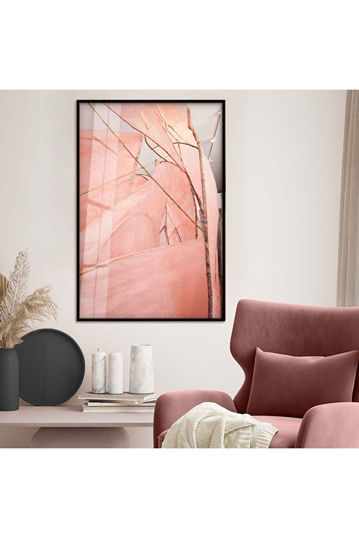 Gold Metal Çerçeveli Soyut Tema Kırılmaz Cam Tablo