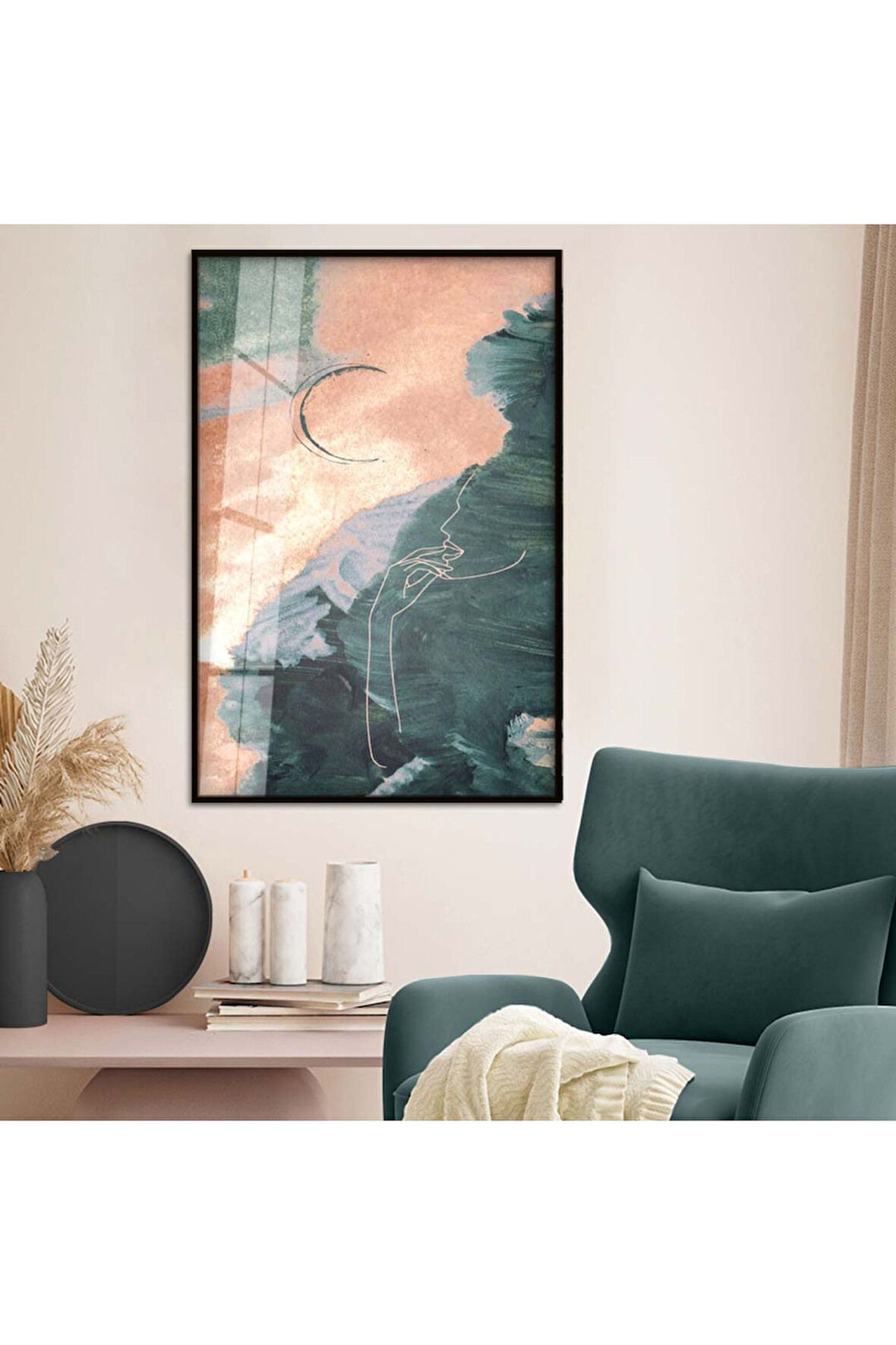 Gold Metal Çerçeveli Kolaj Çizim Kırılmaz Cam Tablo