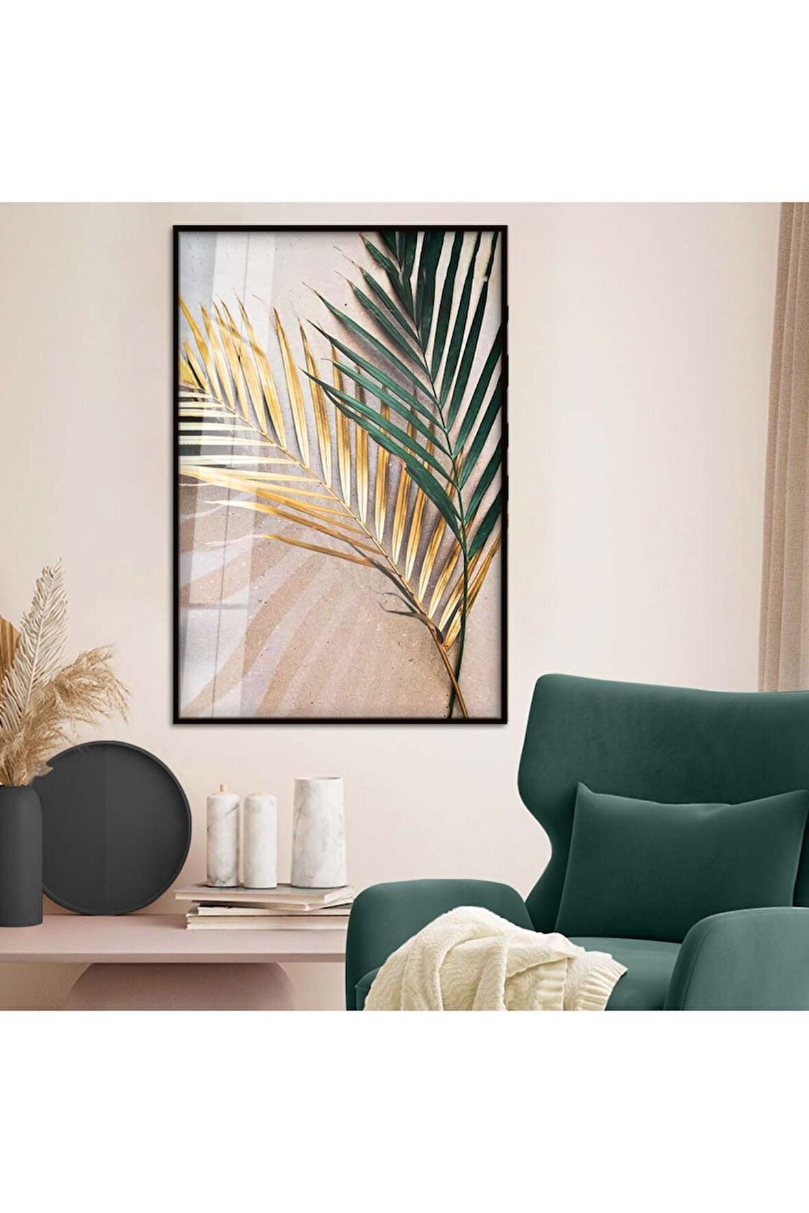 Gümüş Metal Çerçeveli Yaprak Desen Kırılmaz Cam Tablo