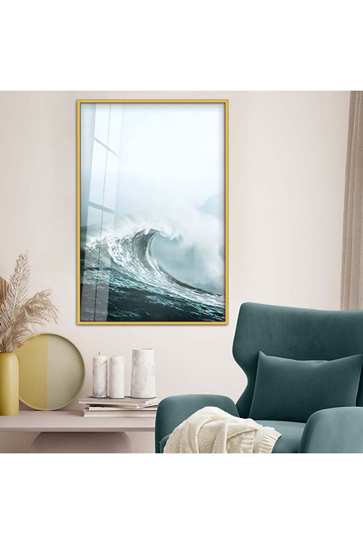 Siyah Metal Çerçeveli Dalga Tema Kırılmaz Cam Tablo