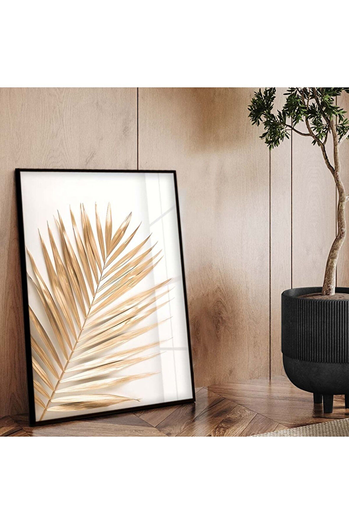 Siyah Metal Çerçeveli Modern Çizim Renkli Yaprak Kırılmaz Cam Tablo