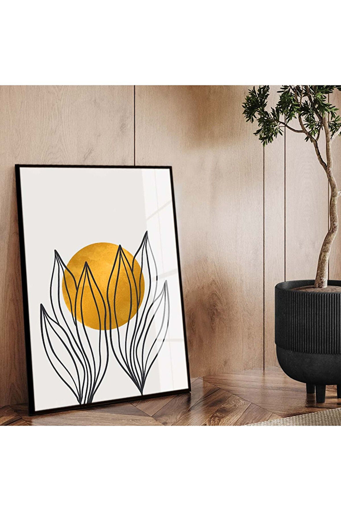 Siyah Metal Çerçeveli Kolaj Çizim Modern Tema Kırılmaz Cam Tablo