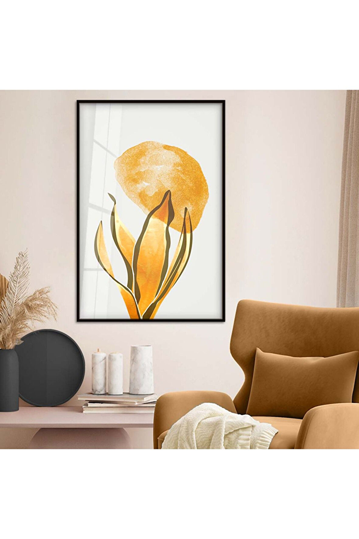 Gümüş Metal Çerçeveli Kolaj Çizim Modern Tema Kırılmaz Cam Tablo