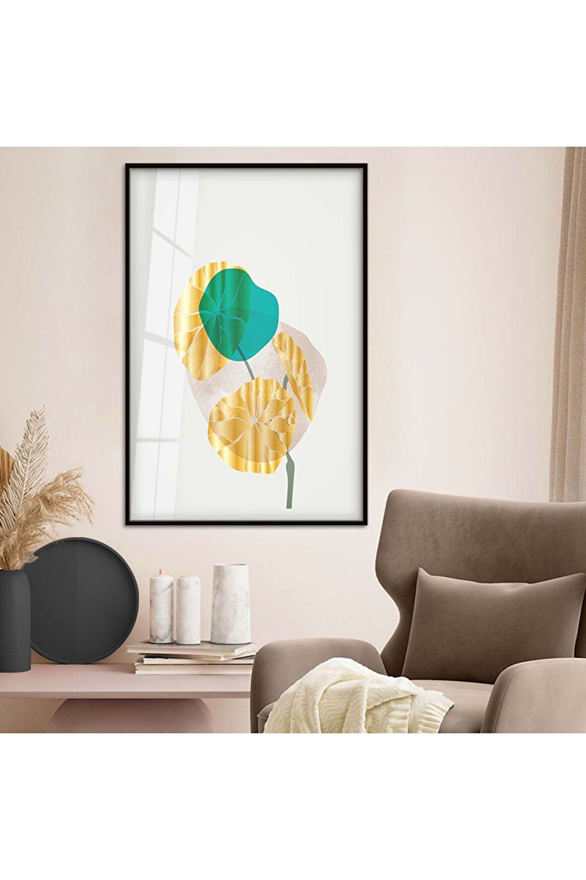 Gümüş Metal Çerçeveli Kolaj Çizim Modern Tema Kırılmaz Cam Tablo