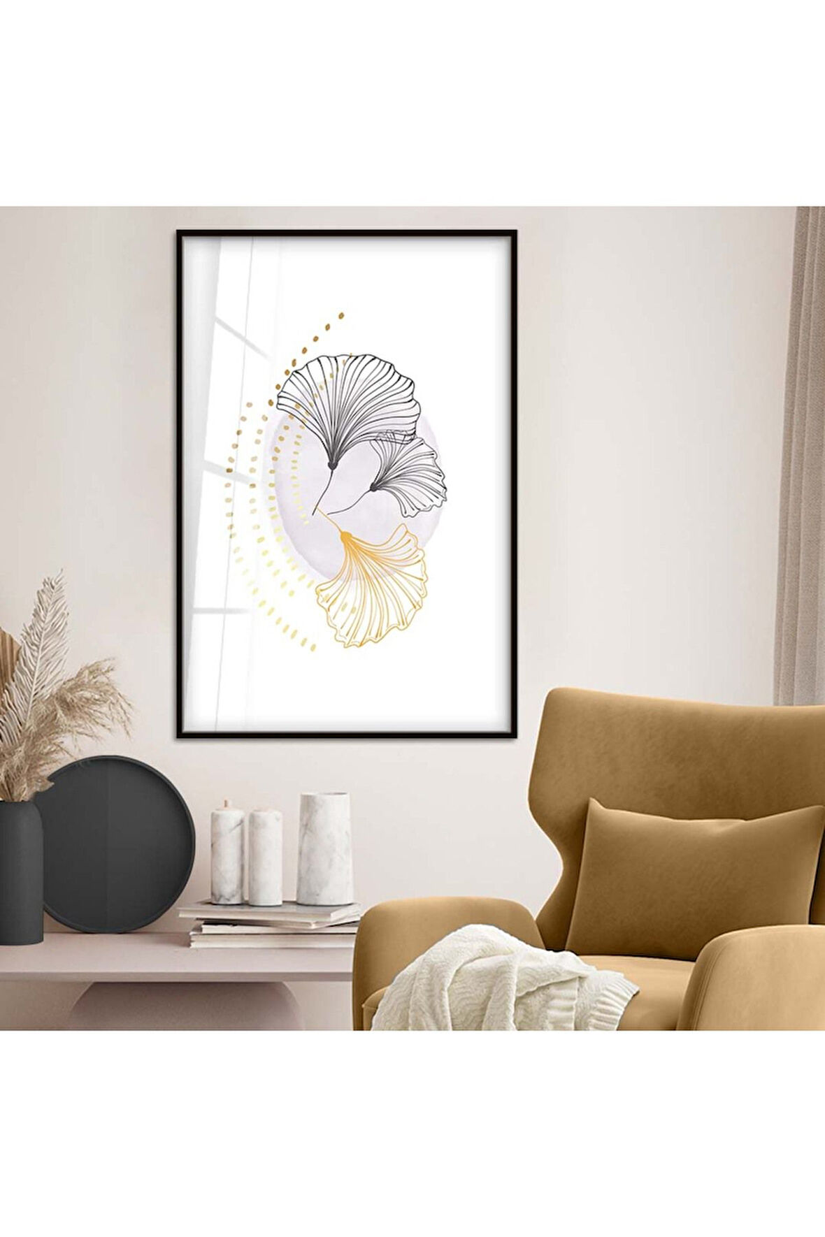 Gümüş Metal Çerçeveli Kolaj Çizim Çiçek Kırılmaz Cam Tablo