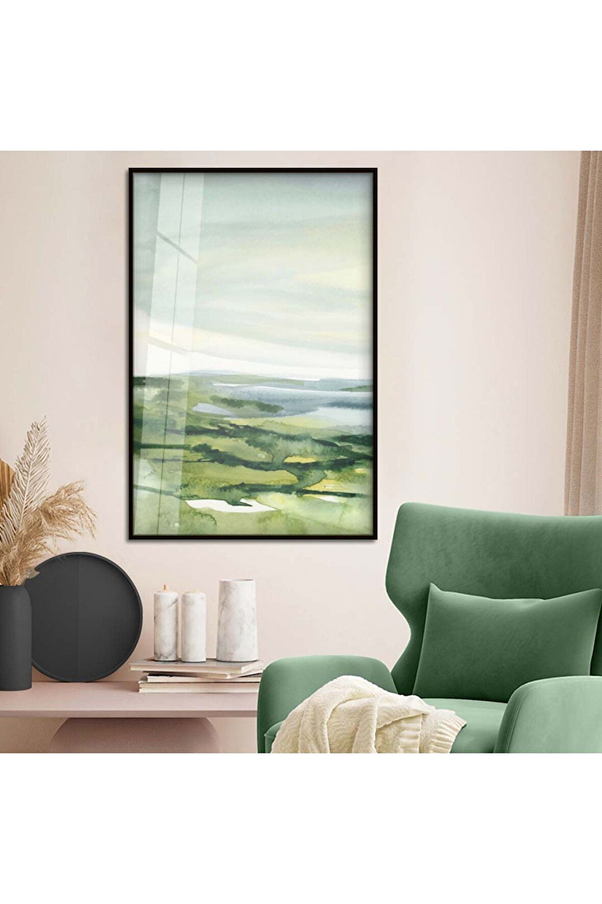 Gold Metal Çerçeveli Modern Çizim Soyut Tema Kırılmaz Cam Tablo