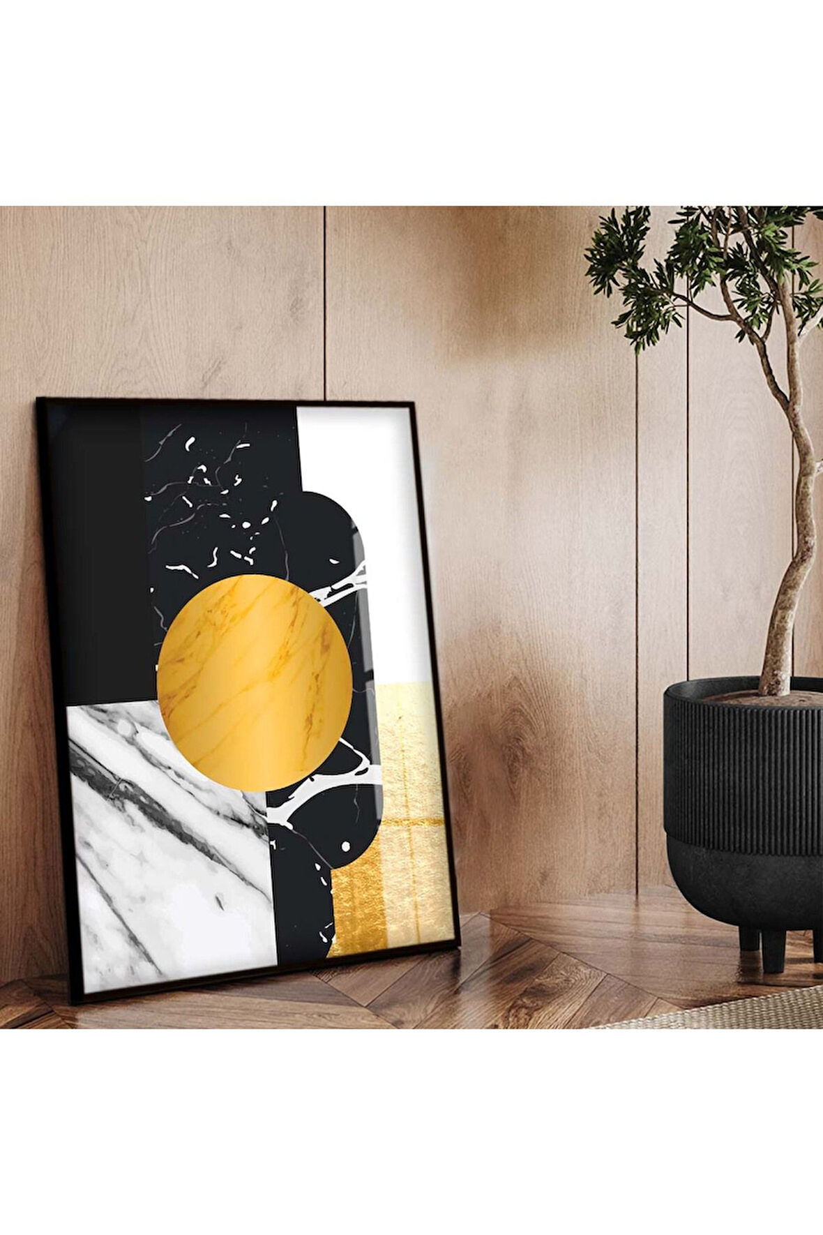 Siyah Metal Çerçeveli Modern Çizim Kırılmaz Cam Tablo