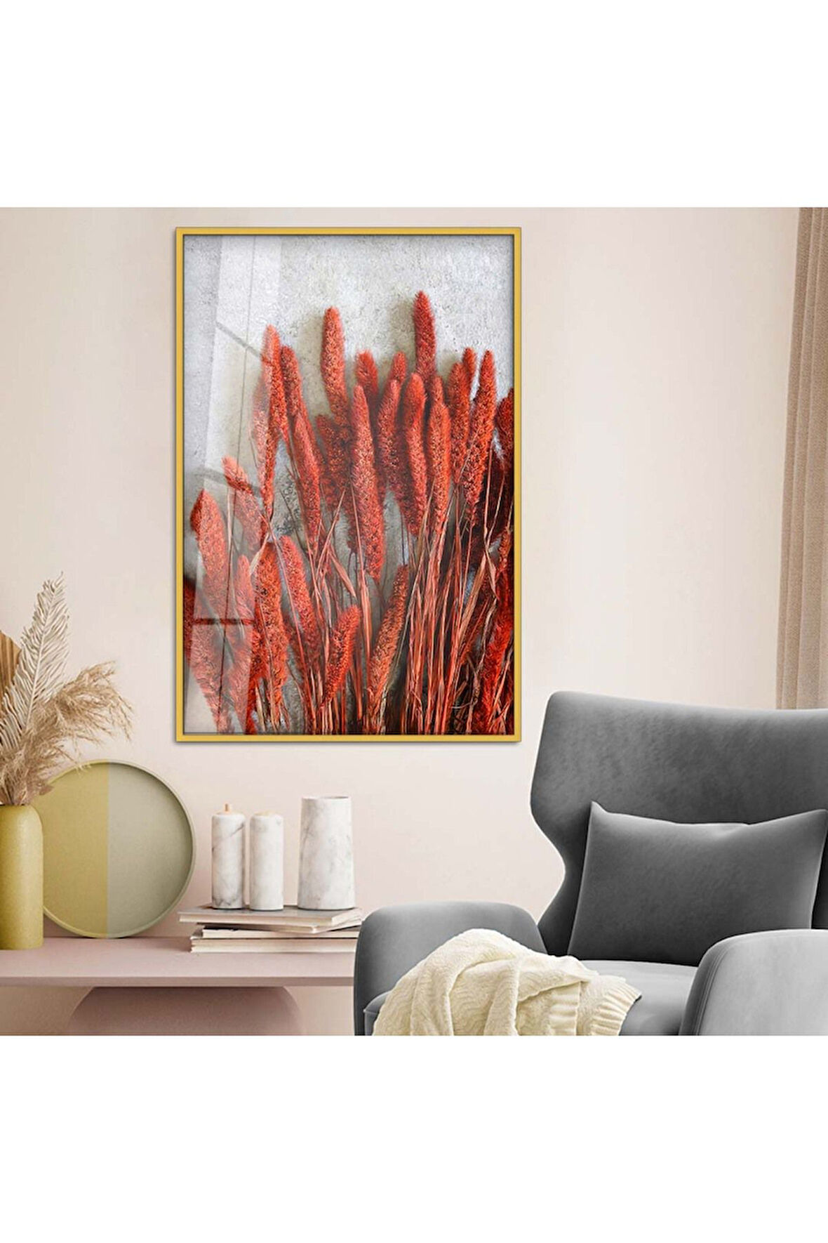 Gümüş Metal Çerçeveli Renkli Çiçek Kırılmaz Cam Tablo