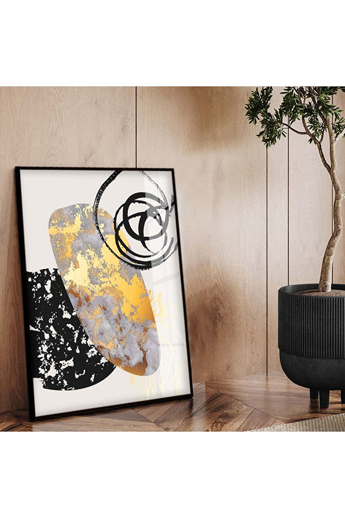 Siyah Metal Çerçeveli Modern Çizim Kırılmaz Cam Tablo