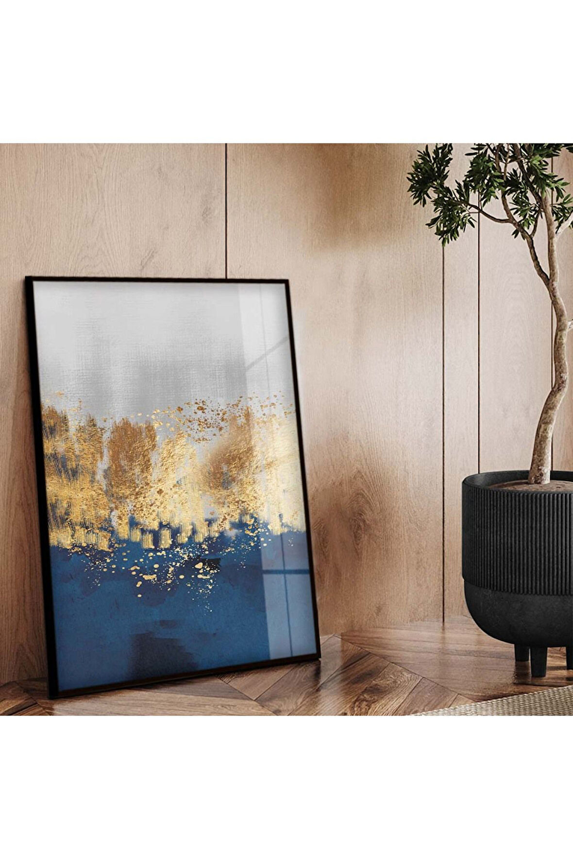 Siyah Metal Çerçeveli Kolaj Çizim Kırılmaz Cam Tablo