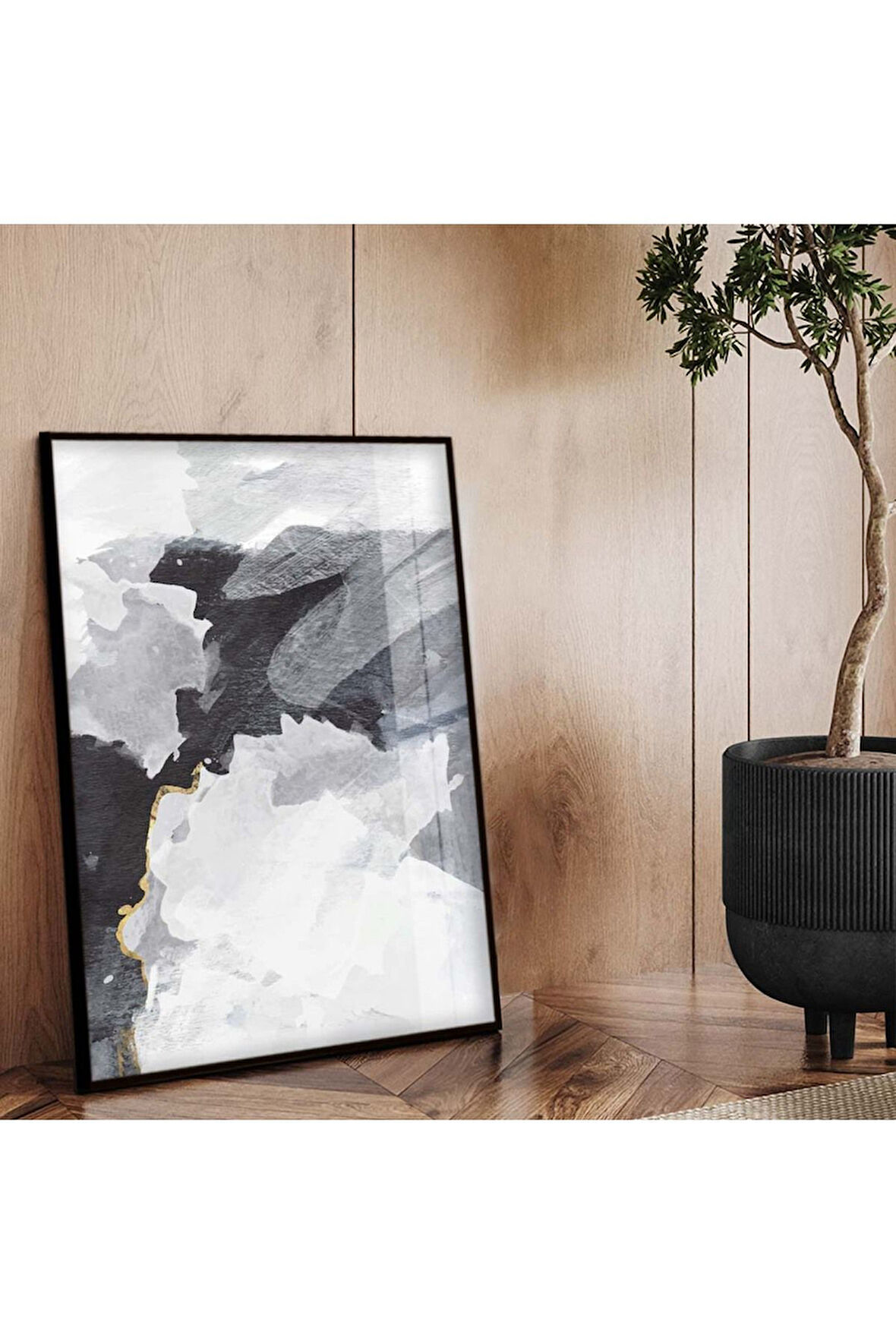 Siyah Metal Çerçeveli Modern Çizim Soyut Tema Kırılmaz Cam Tablo