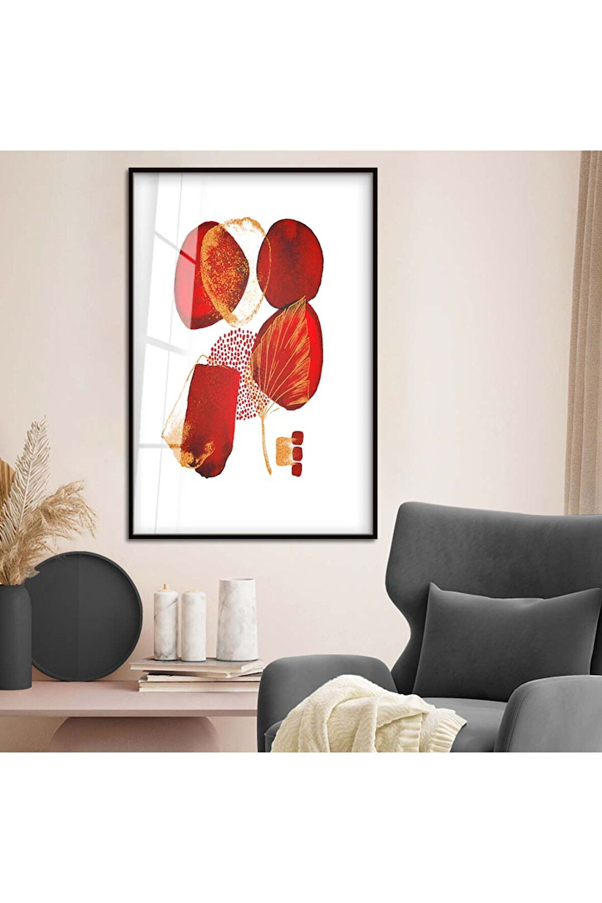 Gümüş Metal Çerçeveli Kolaj Çizim Soyut Tema Kırılmaz Cam Tablo