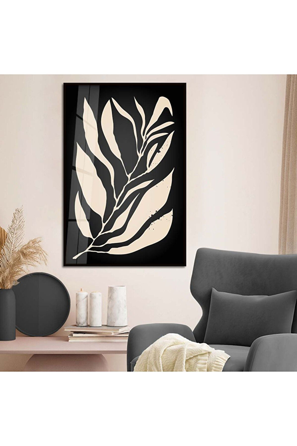 Gold Metal Çerçeveli Modern Çizim Kırılmaz Cam Tablo