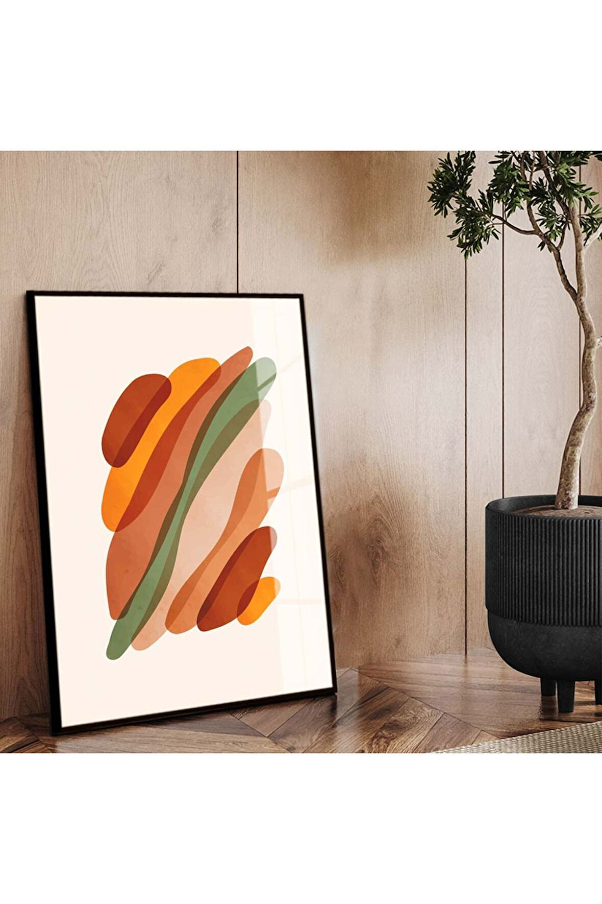 Siyah Metal Çerçeveli Modern Çizim Soyut Tema Kırılmaz Cam Tablo