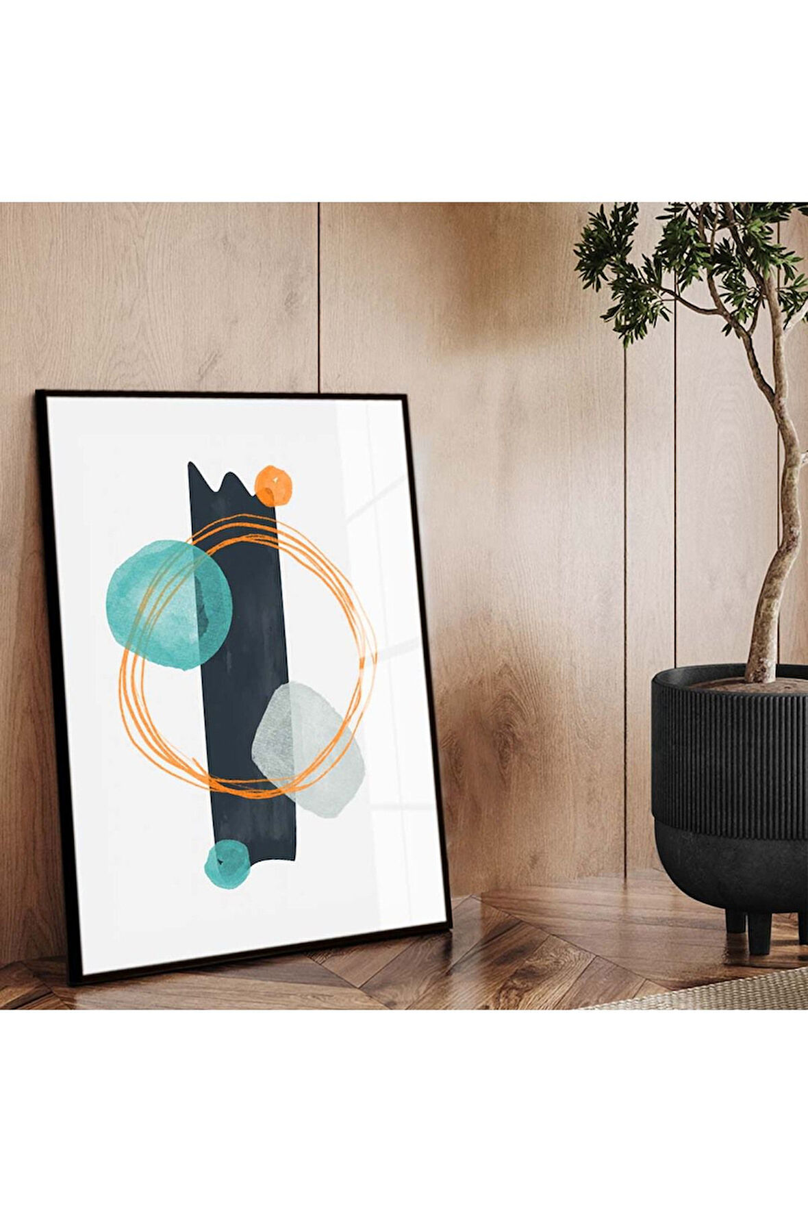 Siyah Metal Çerçeveli Modern Çizim Soyut Tema Kırılmaz Cam Tablo