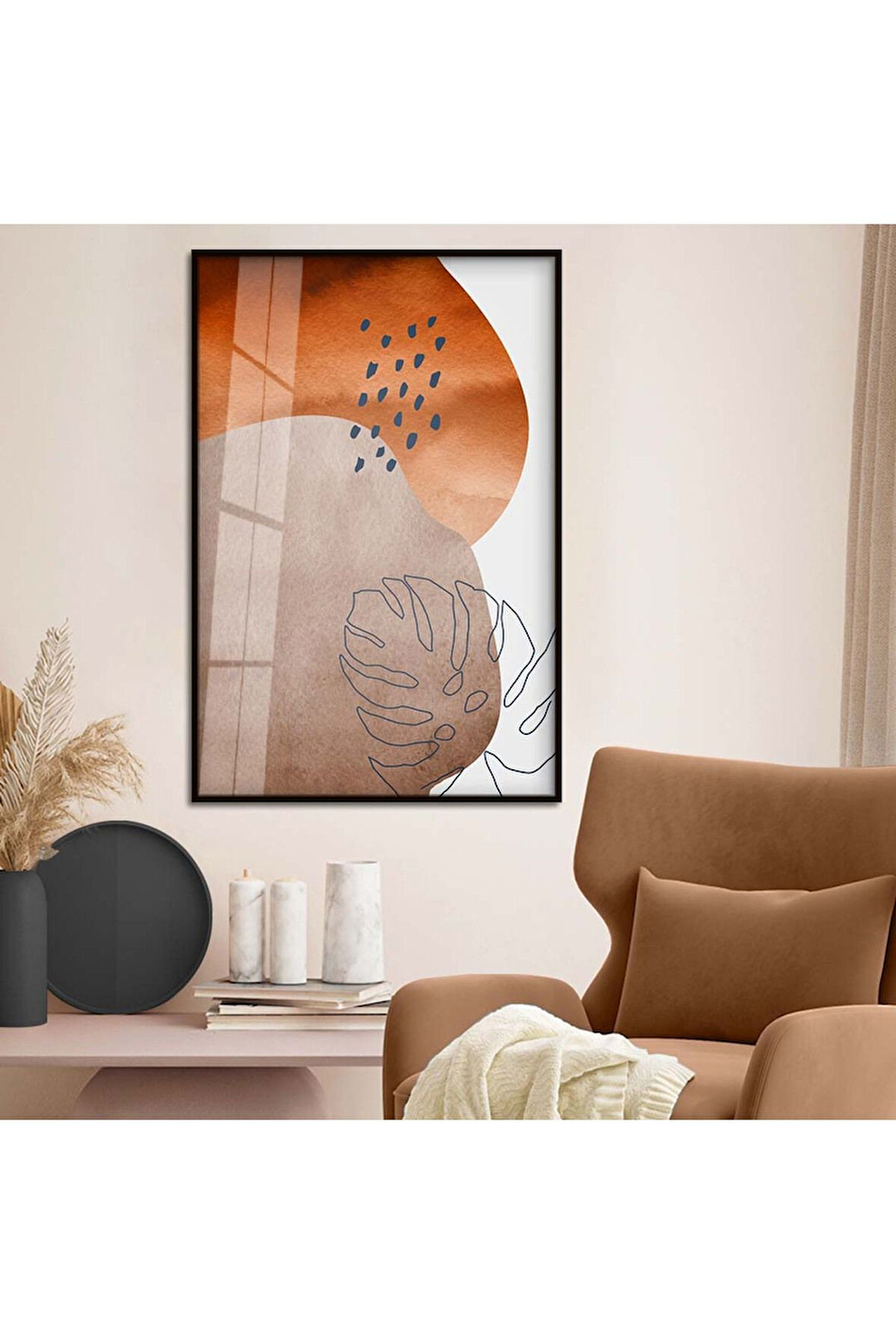 Gümüş Metal Çerçeveli Modern Çizim Soyut Tema Kırılmaz Cam Tablo