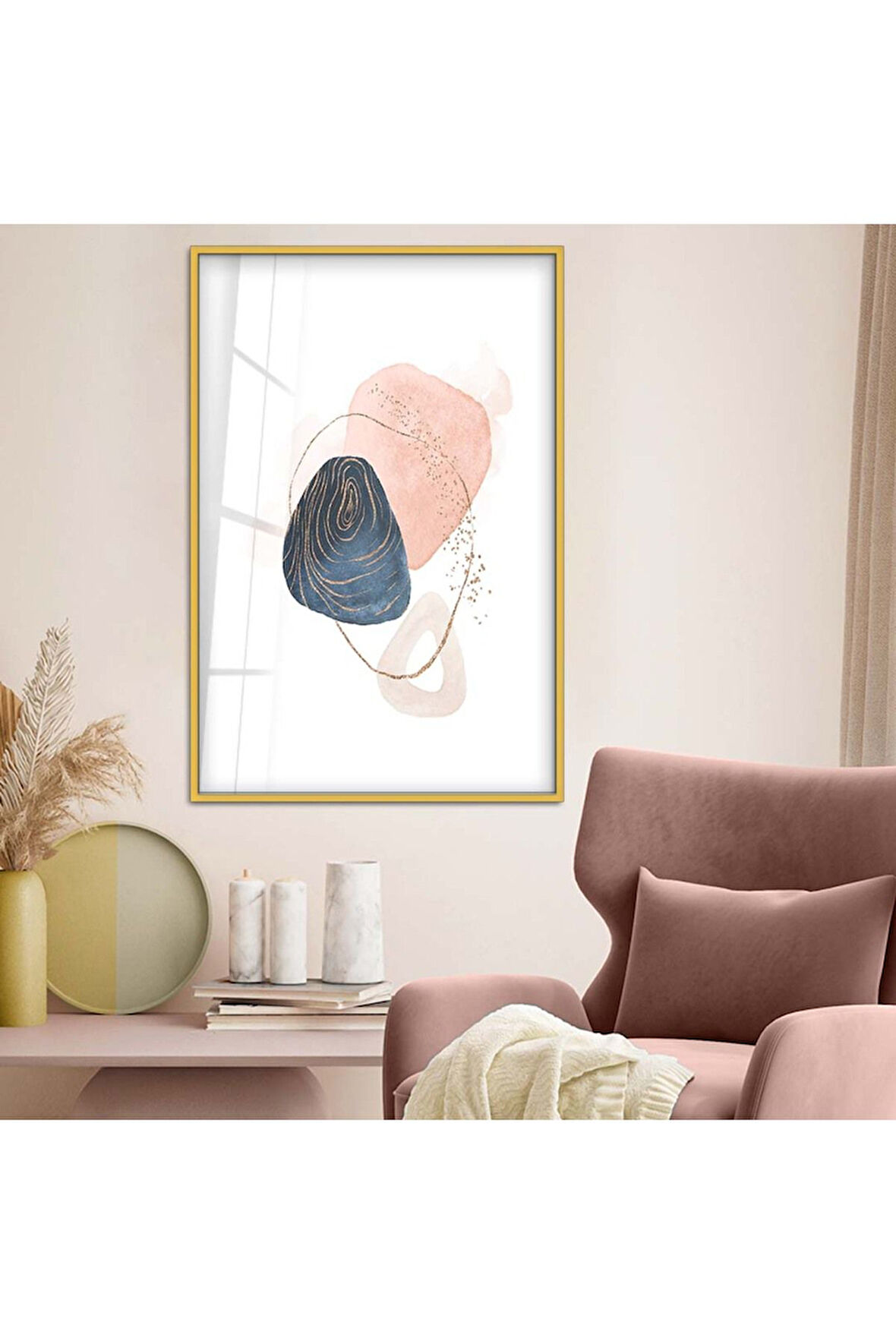 Siyah Metal Çerçeveli Kolaj Çizim Soyut Tema Kırılmaz Cam Tablo