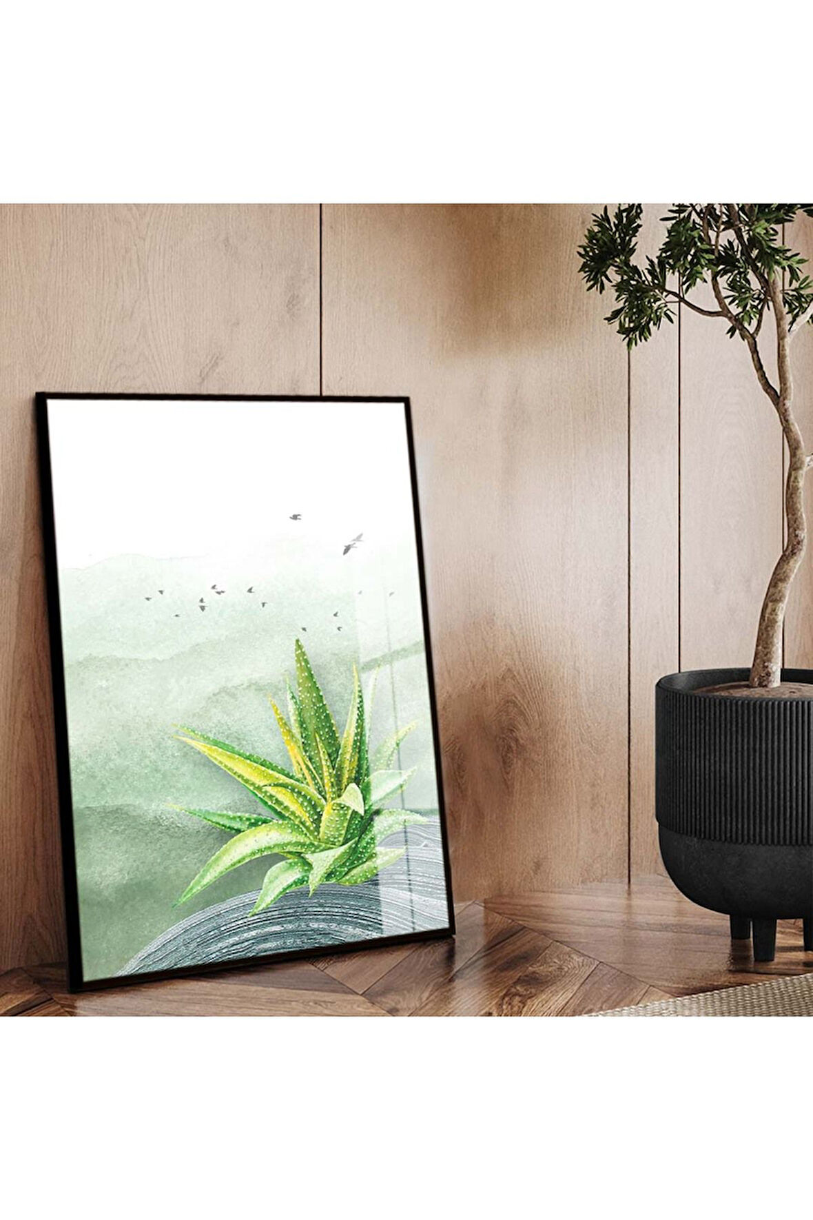 Siyah Metal Çerçeveli Modern Çizim Soyut Tema Kırılmaz Cam Tablo