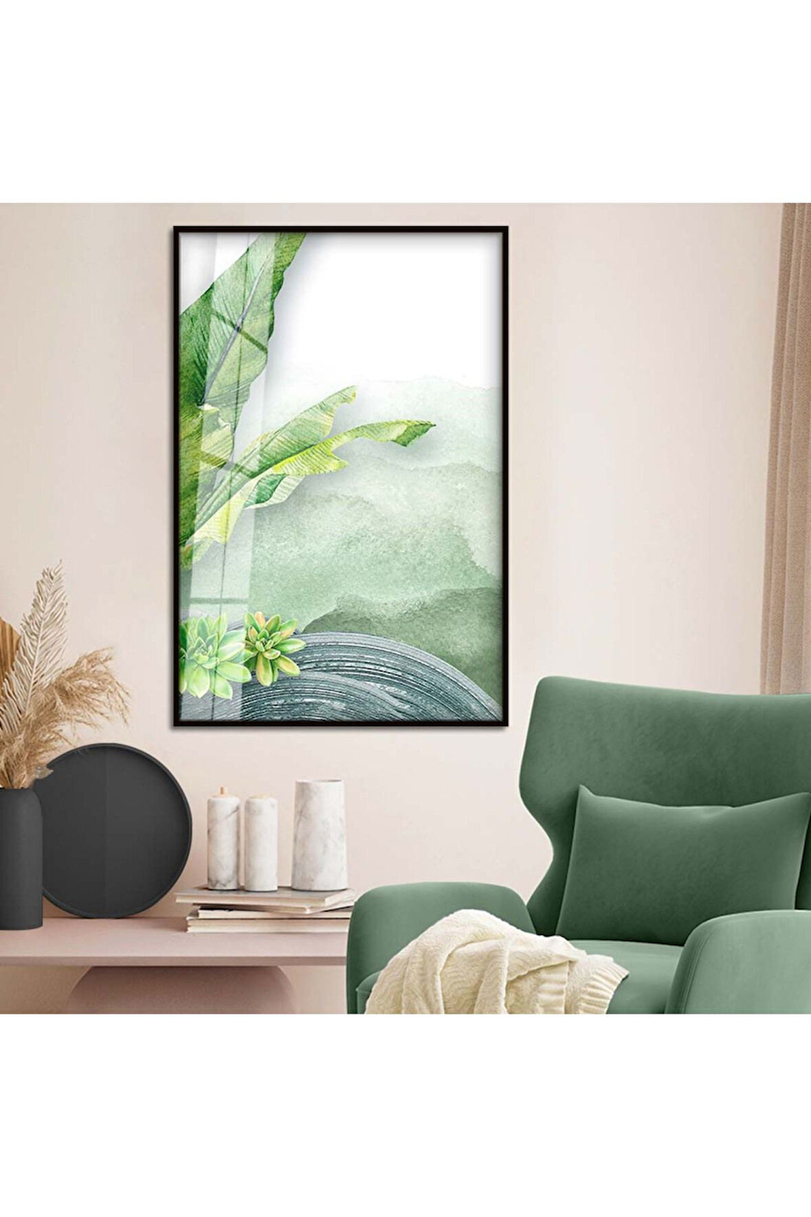 Gold Metal Çerçeveli Modern Çizim Soyut Tema Kırılmaz Cam Tablo