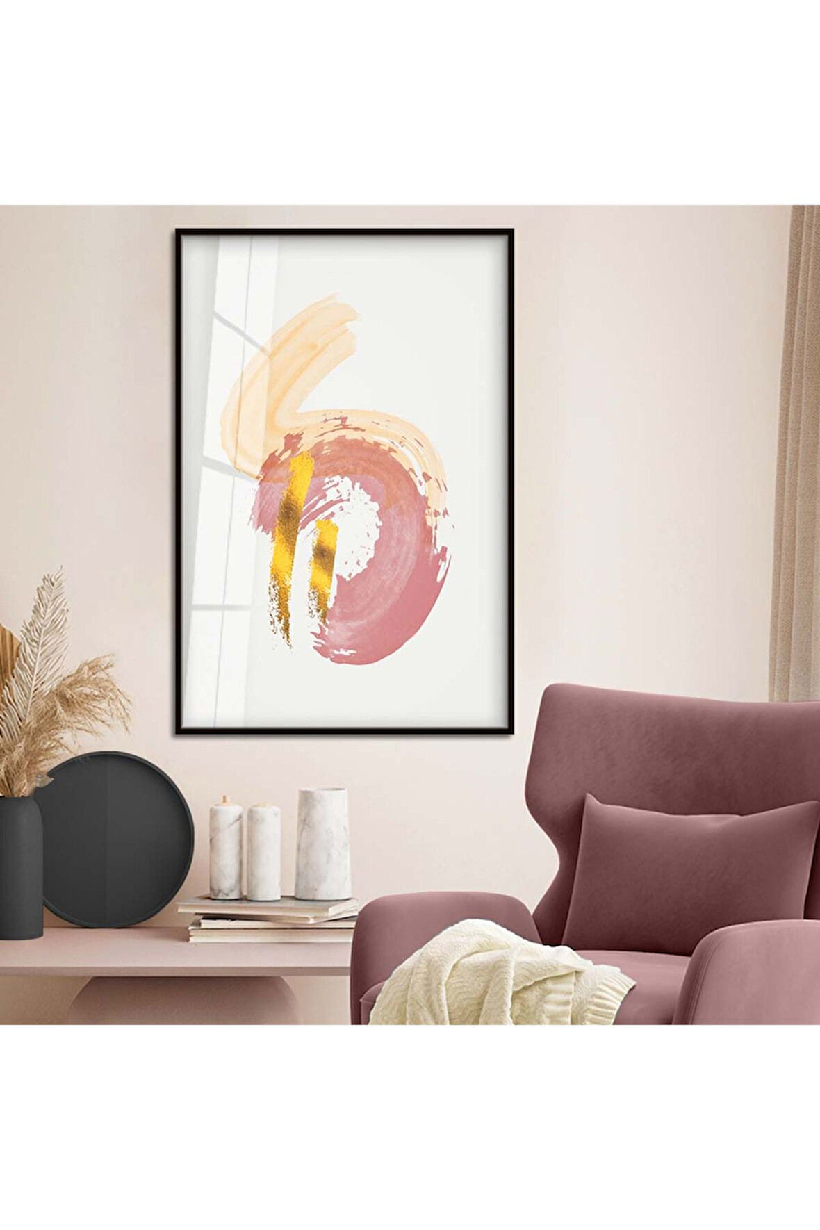 Gümüş Metal Çerçeveli Modern Çizim Soyut Tema Kırılmaz Cam Tablo