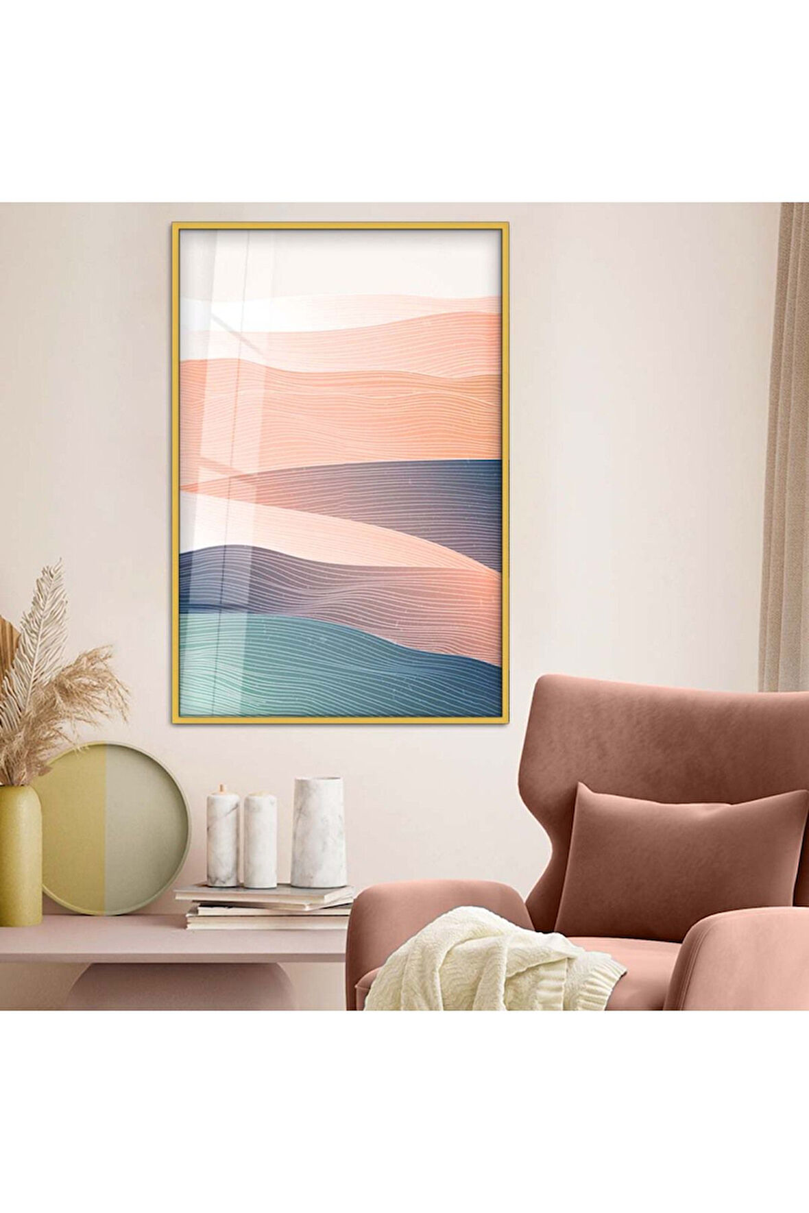 Siyah Metal Çerçeveli Kolaj Çizim Soyut Tema Kırılmaz Cam Tablo