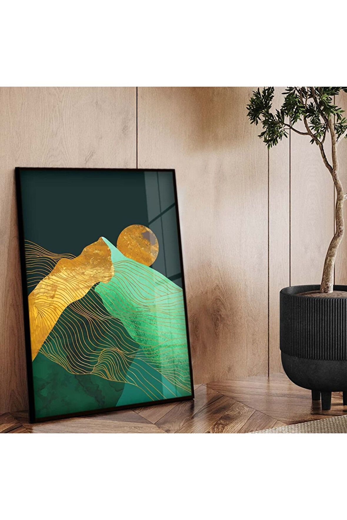 Siyah Metal Çerçeveli Kolaj Çizim Kırılmaz Cam Tablo