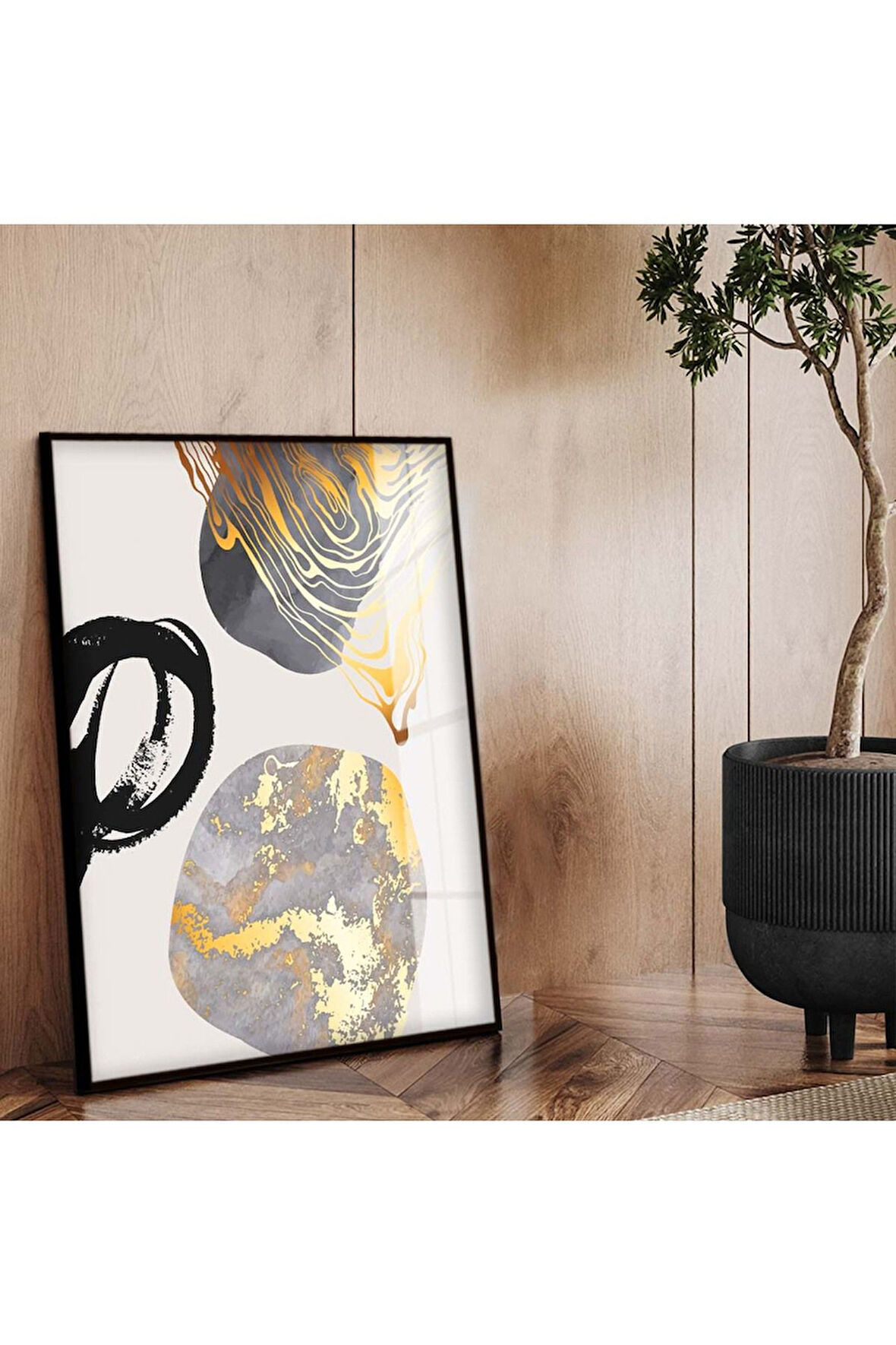 Siyah Metal Çerçeveli Modern Çizim Kırılmaz Cam Tablo