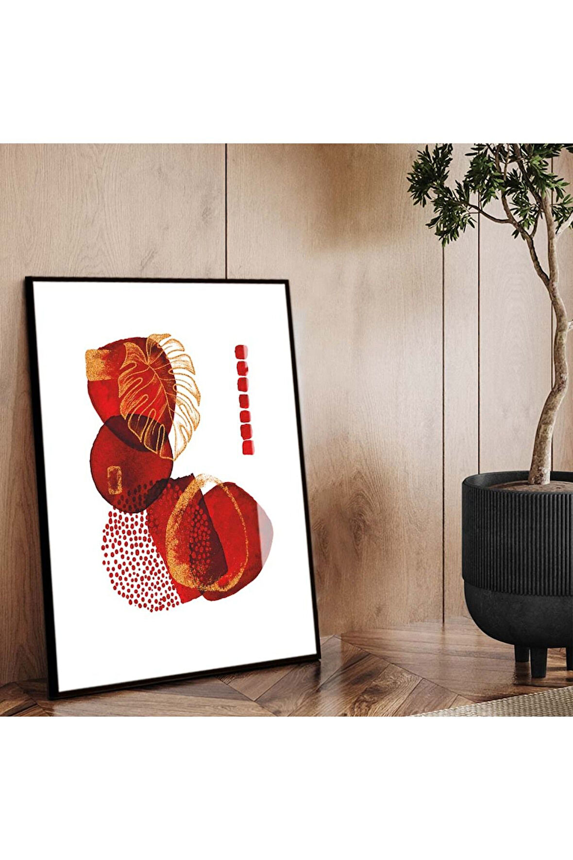 Siyah Metal Çerçeveli Kolaj Çizim Soyut Tema Kırılmaz Cam Tablo