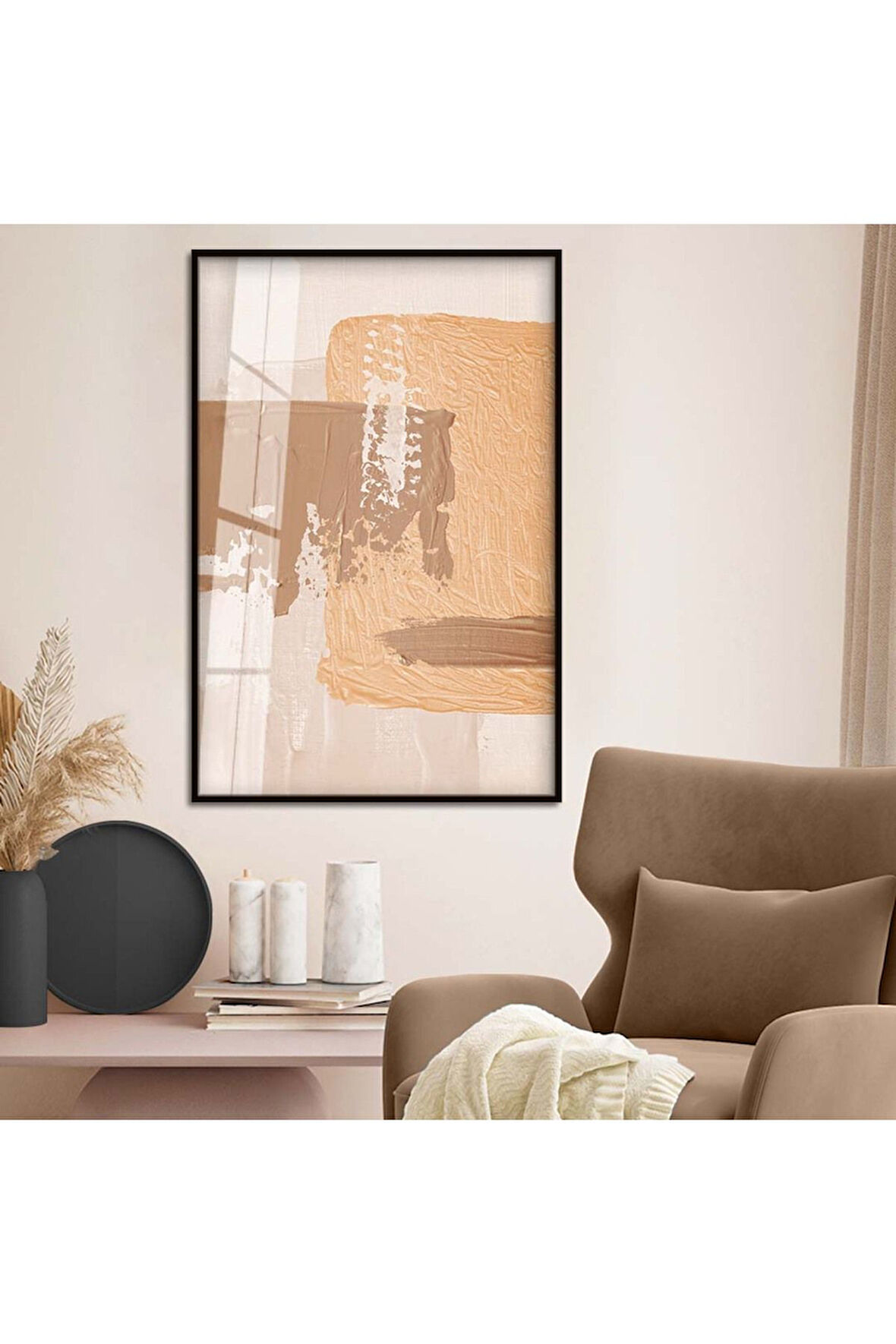 Gümüş Metal Çerçeveli Modern Çizim Soyut Tema Kırılmaz Cam Tablo