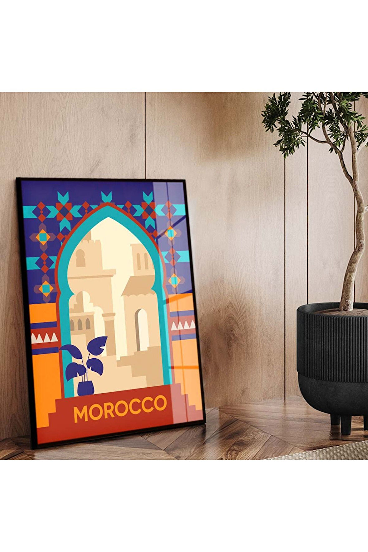 Siyah Metal Çerçeveli Modern Çizim Seyahat Tema Kırılmaz Cam Tablo