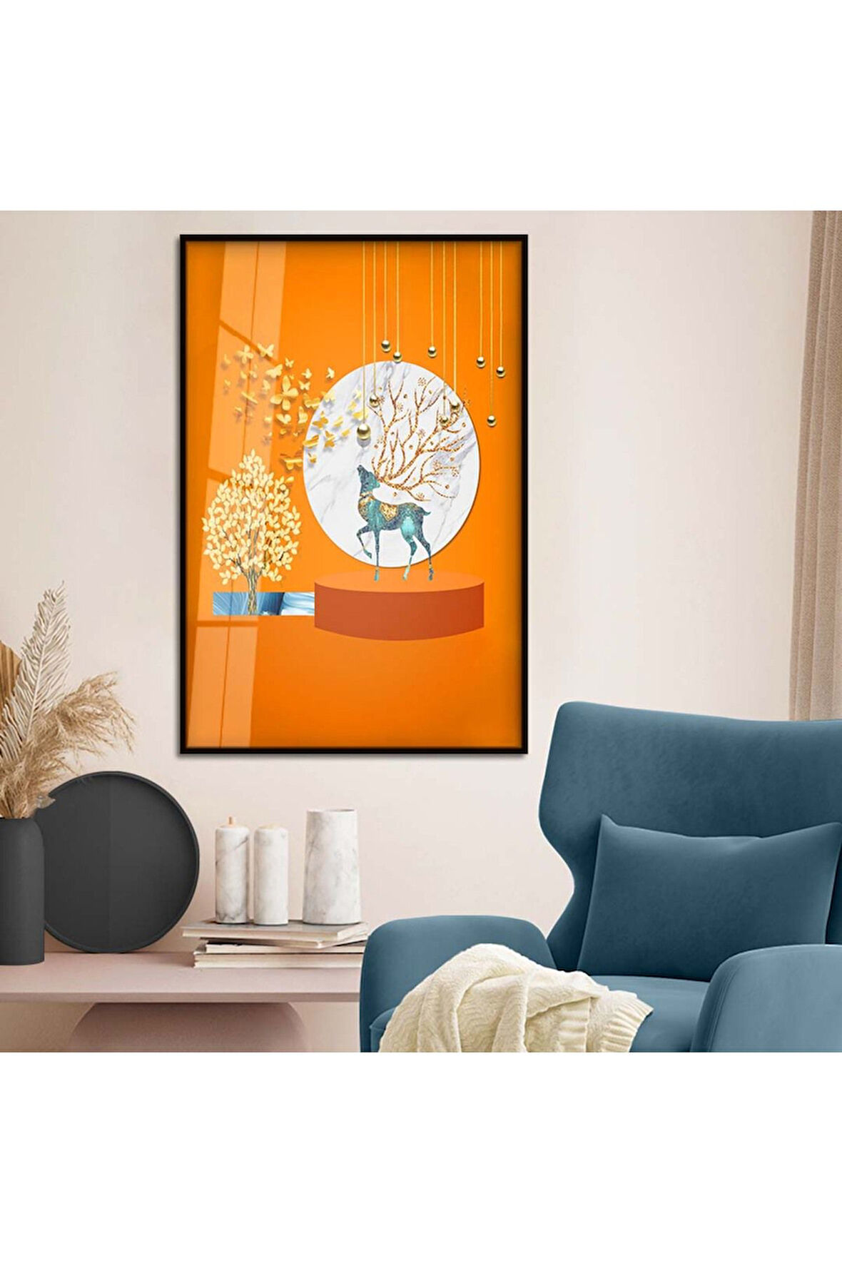 Gümüş Metal Çerçeveli Geometrik Çizim Hayvan Tema Kırılmaz Cam Tablo