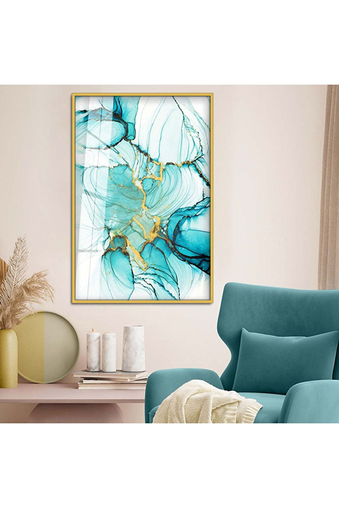 Siyah Metal Çerçeveli Soyut Tema Modern Çizim Kırılmaz Cam Tablo