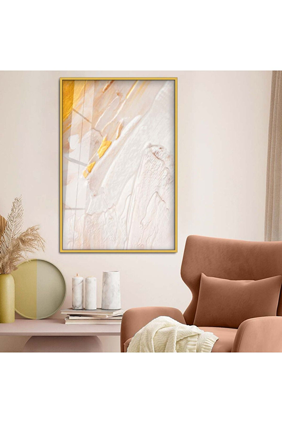 Gümüş Metal Çerçeveli Soyut Tema Modern Çizim Kırılmaz Cam Tablo