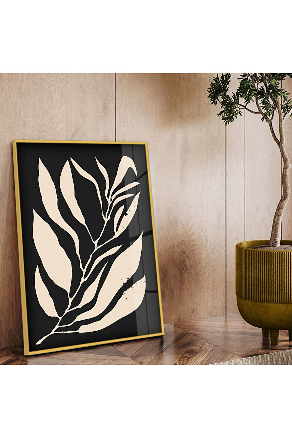 Gold Metal Çerçeveli Modern Çizim Kırılmaz Cam Tablo