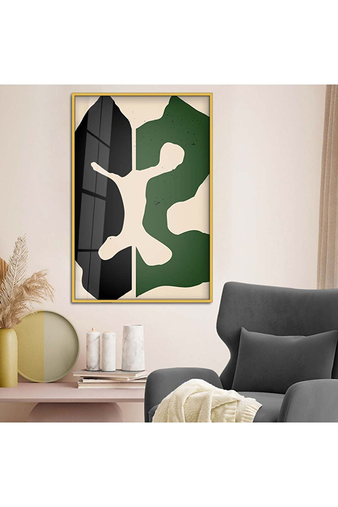 Gümüş Metal Çerçeveli Modern Çizim Kırılmaz Cam Tablo