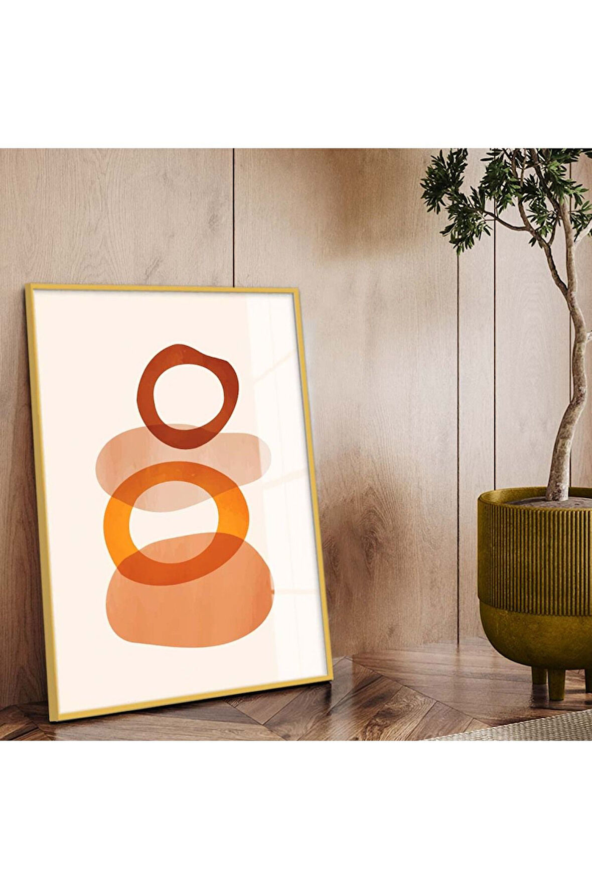 Gold Metal Çerçeveli Modern Çizim Soyut Tema Kırılmaz Cam Tablo