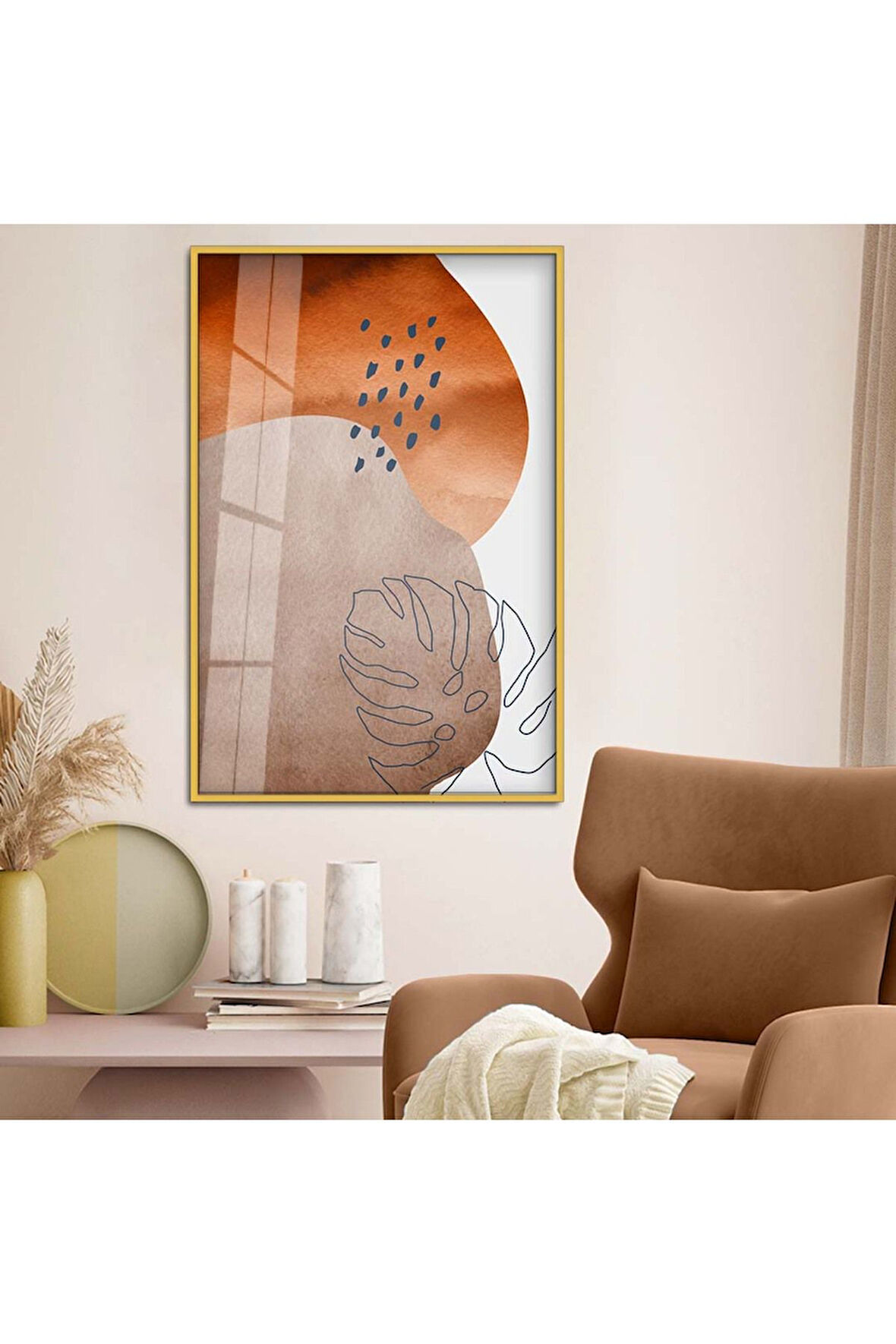 Gümüş Metal Çerçeveli Modern Çizim Soyut Tema Kırılmaz Cam Tablo