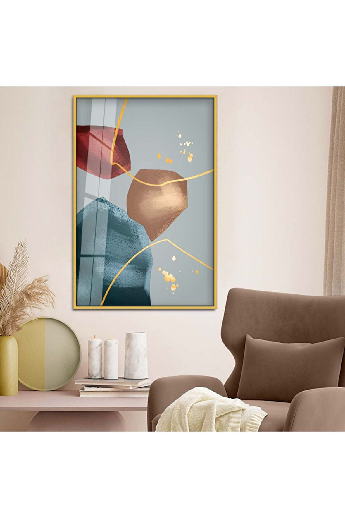 Siyah Metal Çerçeveli Kolaj Çizim Soyut Tema Kırılmaz Cam Tablo