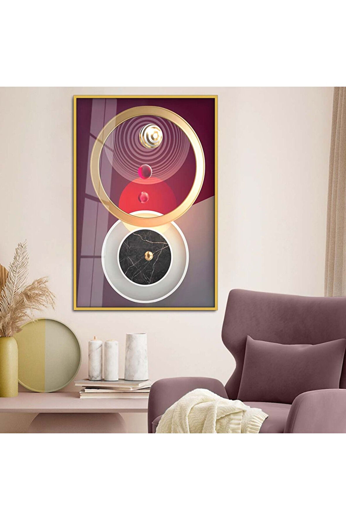 Siyah Metal Çerçeveli Geometrik Çizim Soyut Tema Kırılmaz Cam Tablo