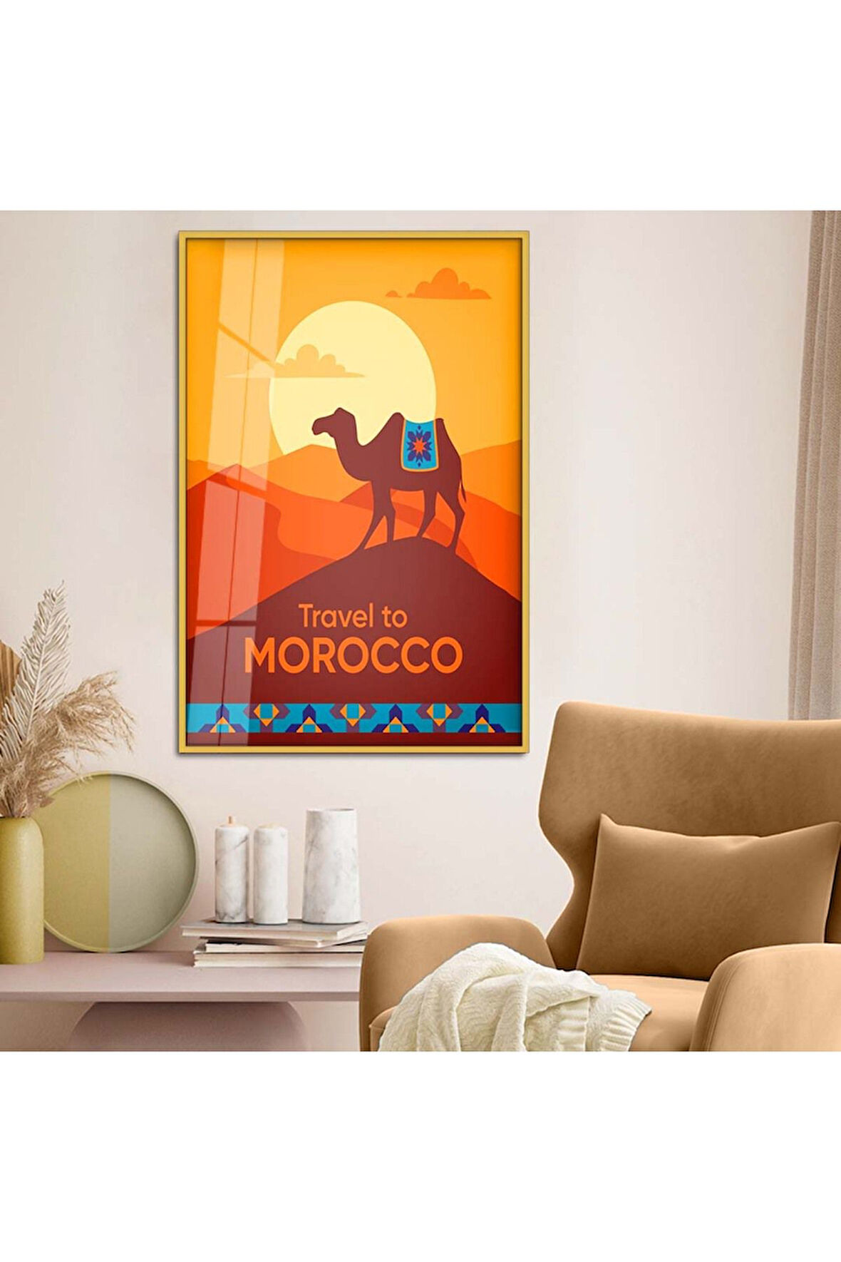 Gümüş Metal Çerçeveli Modern Çizim Seyahat Tema Kırılmaz Cam Tablo