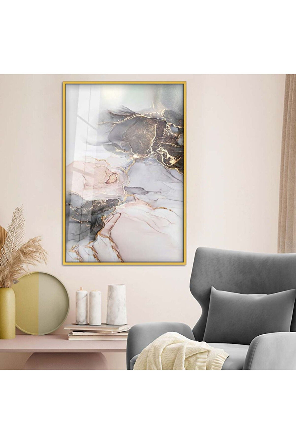 Siyah Metal Çerçeveli Modern Çizim Soyut Tema Kırılmaz Cam Tablo