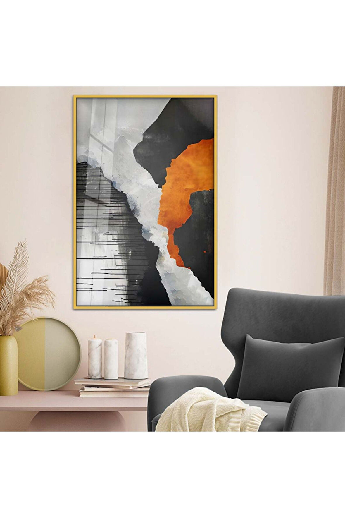 Gümüş Metal Çerçeveli Kolaj Çizim Kırılmaz Cam Tablo