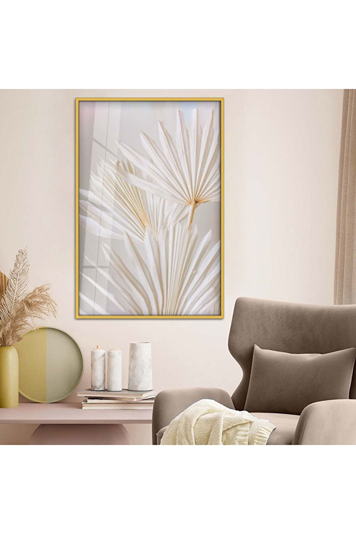 Siyah Metal Çerçeveli Beyaz Çiçek Kırılmaz Cam Tablo