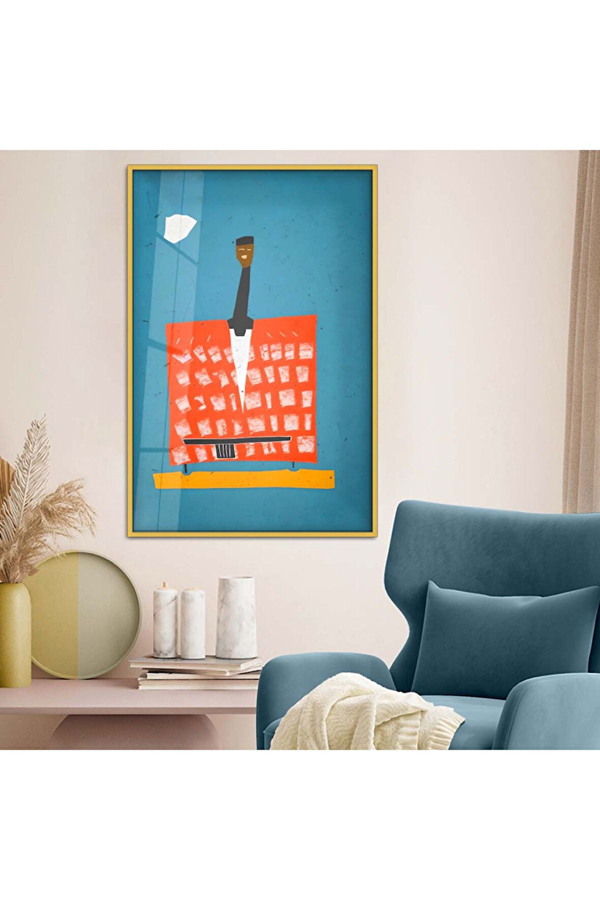 Gümüş Metal Çerçeveli Modern Çizim Kırılmaz Cam Tablo