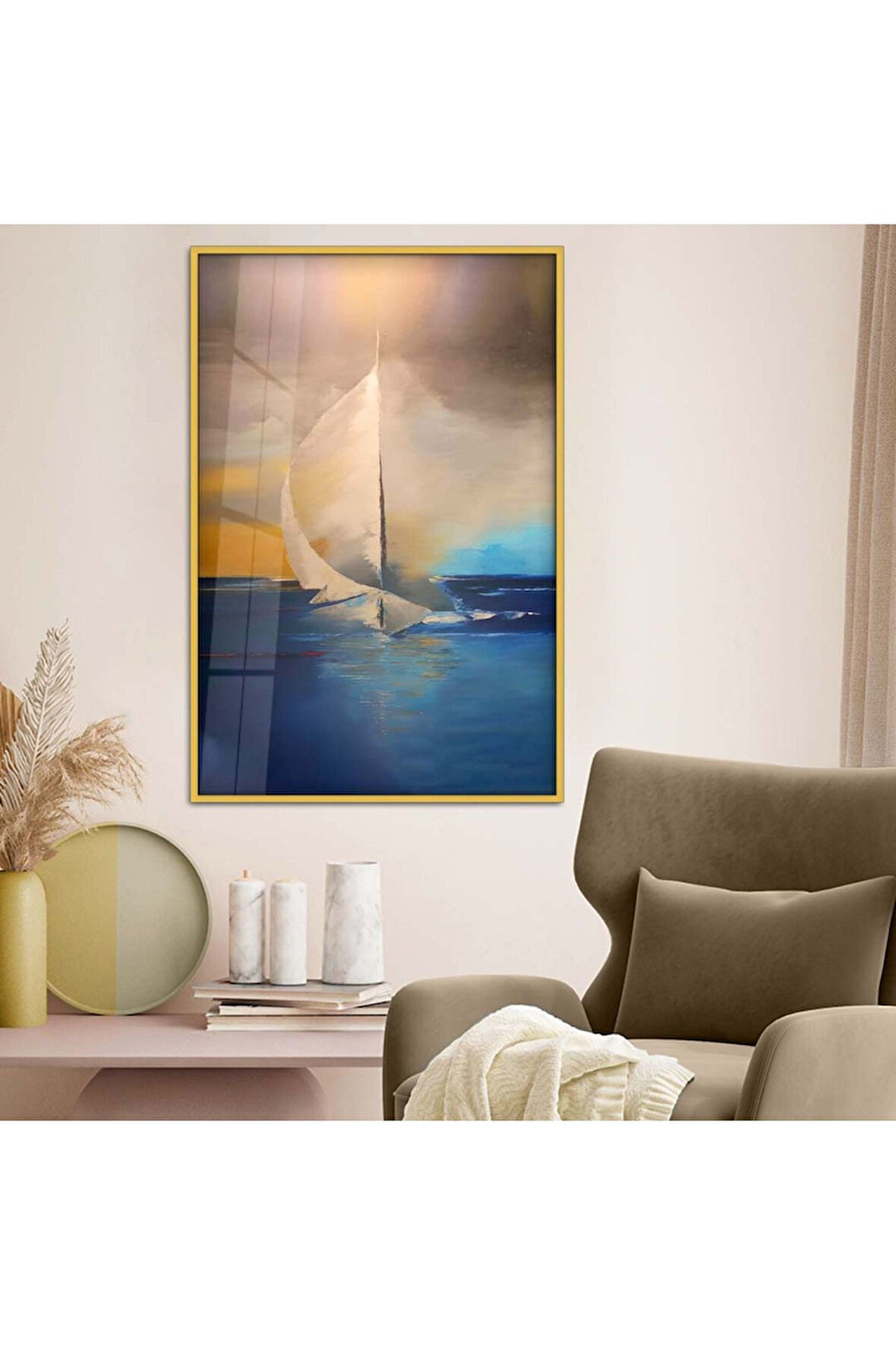 Gümüş Metal Çerçeveli Modern Çizim Kırılmaz Cam Tablo