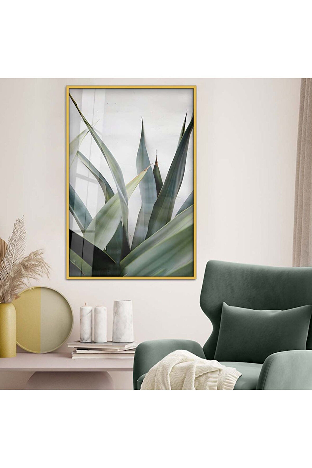 Siyah Metal Çerçeveli Yaprak Desen Kırılmaz Cam Tablo