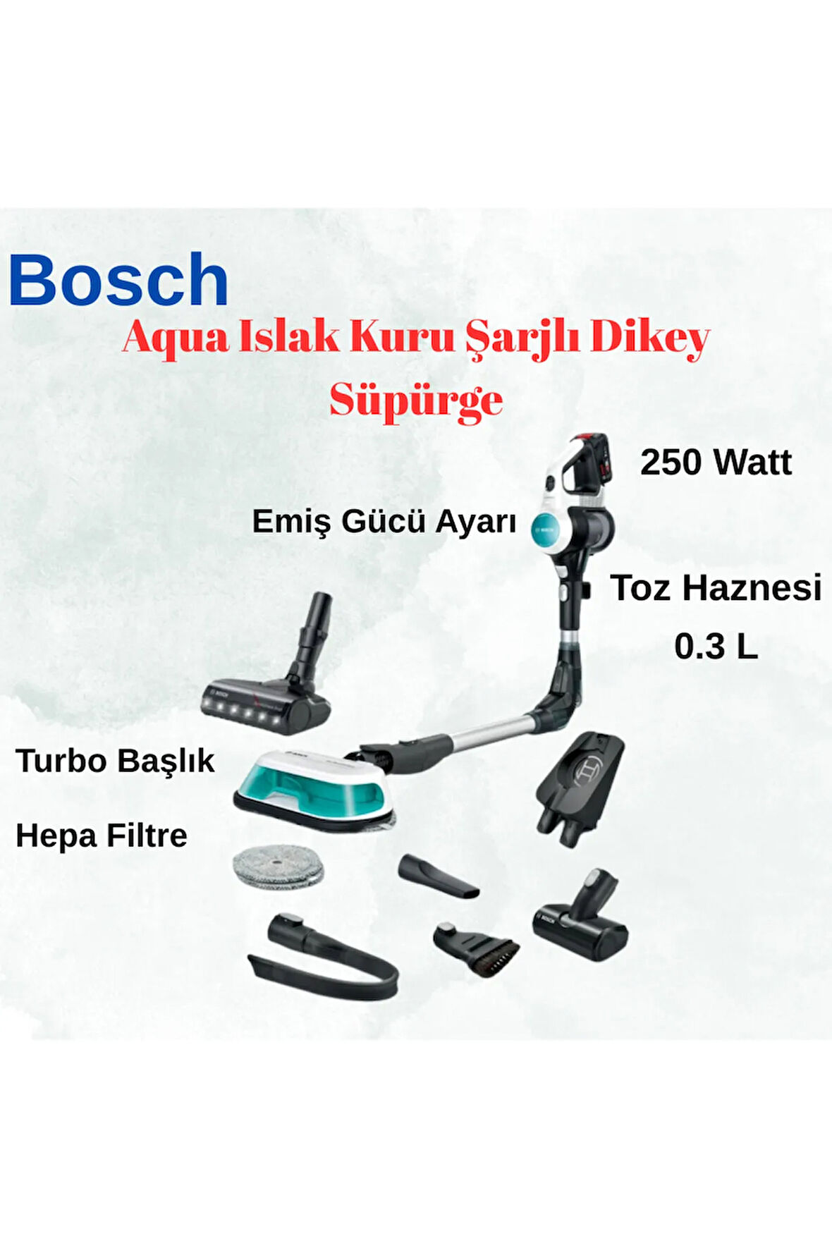 250 Watt Prohygienic Aqua Islak Kuru Şarjlı Dikey Süpürge