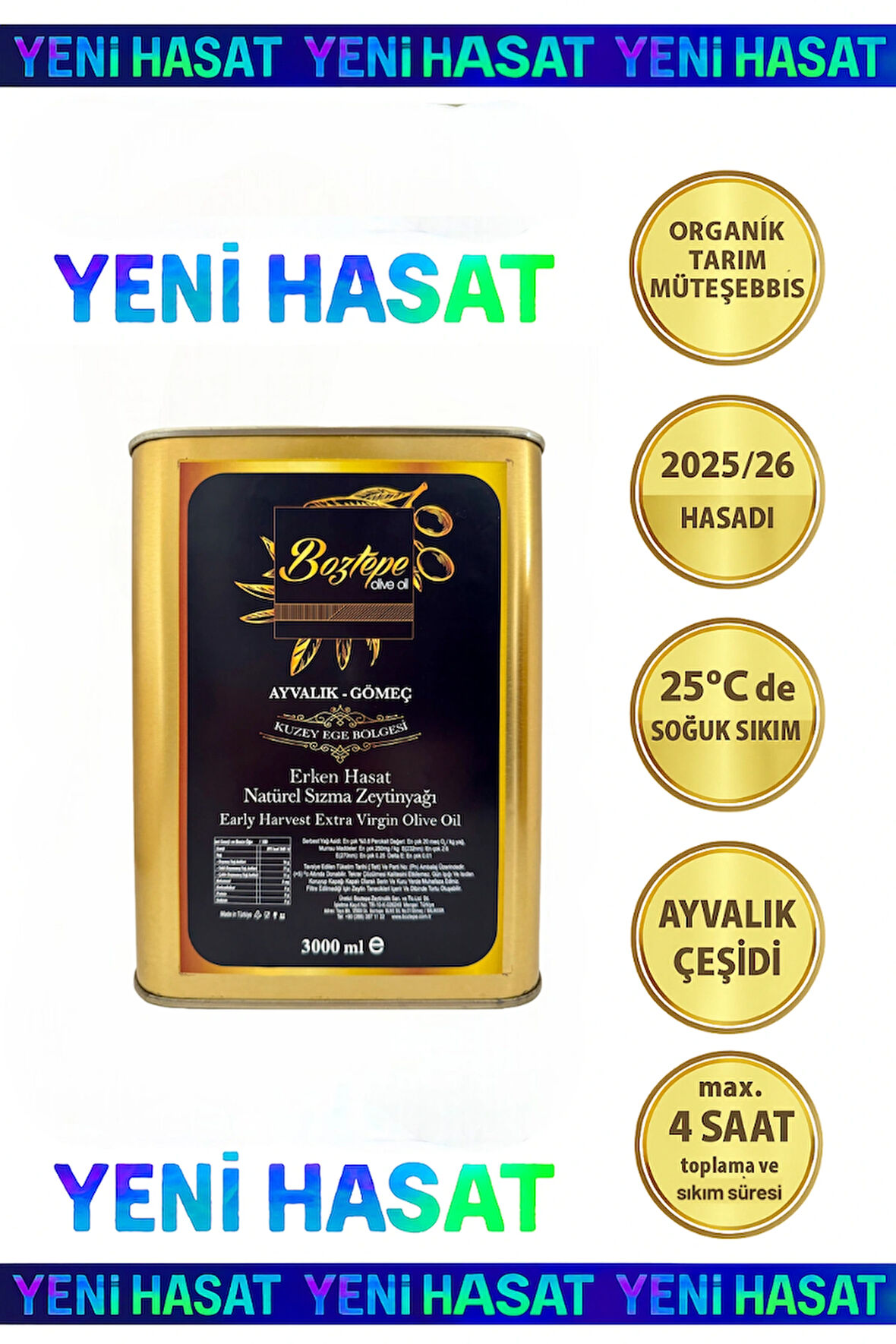 2025/26 3 LT Erken Hasat Natürel Sızma Zeytinyağı  Soğuk Sıkım Filtresiz