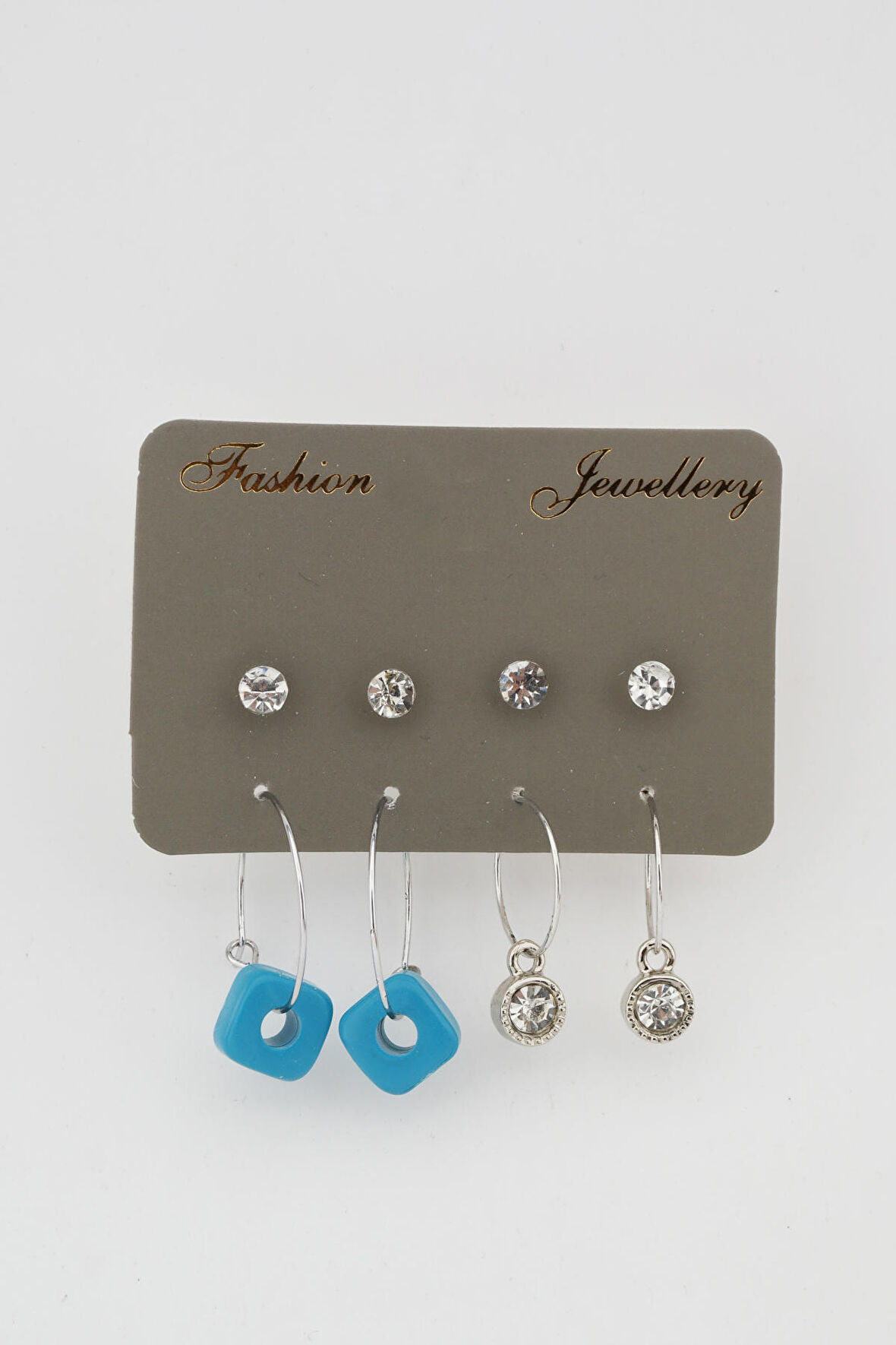 Kadın Boncuk ve Tek Taşlı Sallantılı 8'li Küpe Set