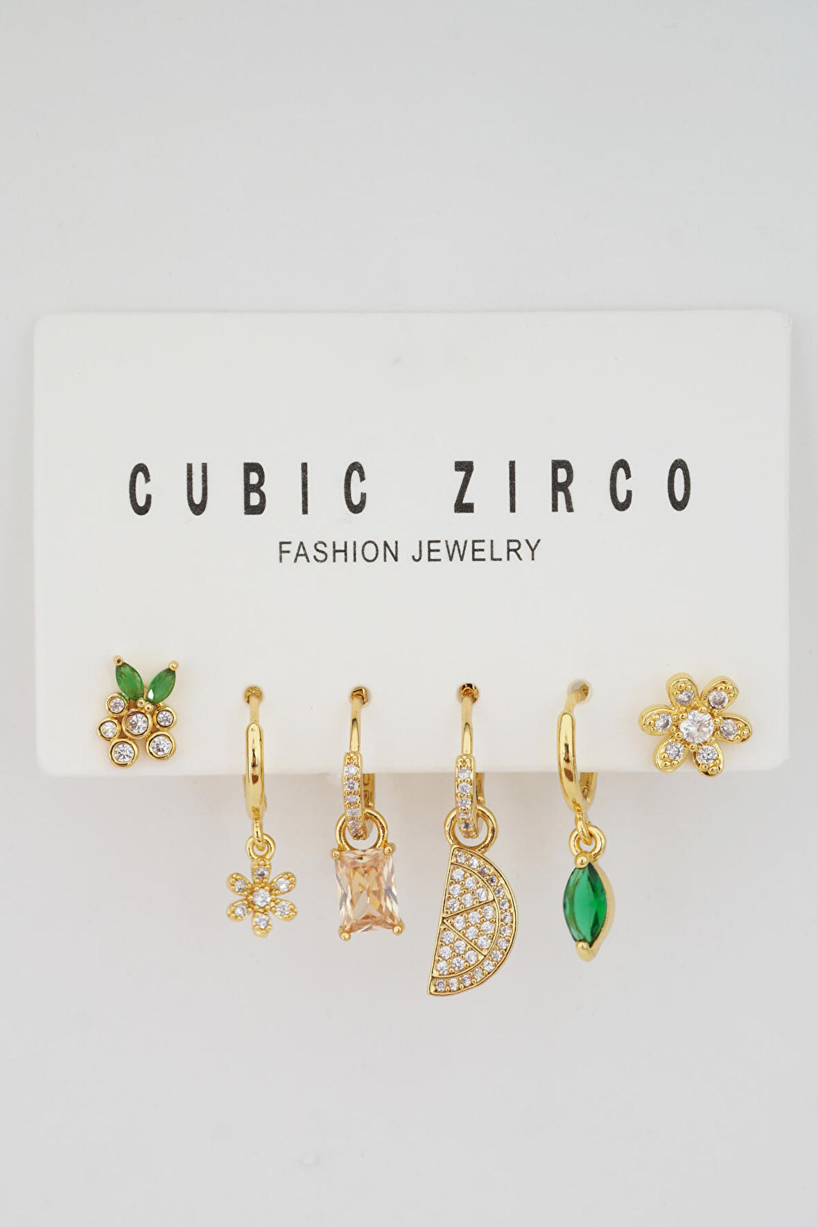 Kadın Kararmaz Altın Kaplama 6'lı Zirkon Set Küpe